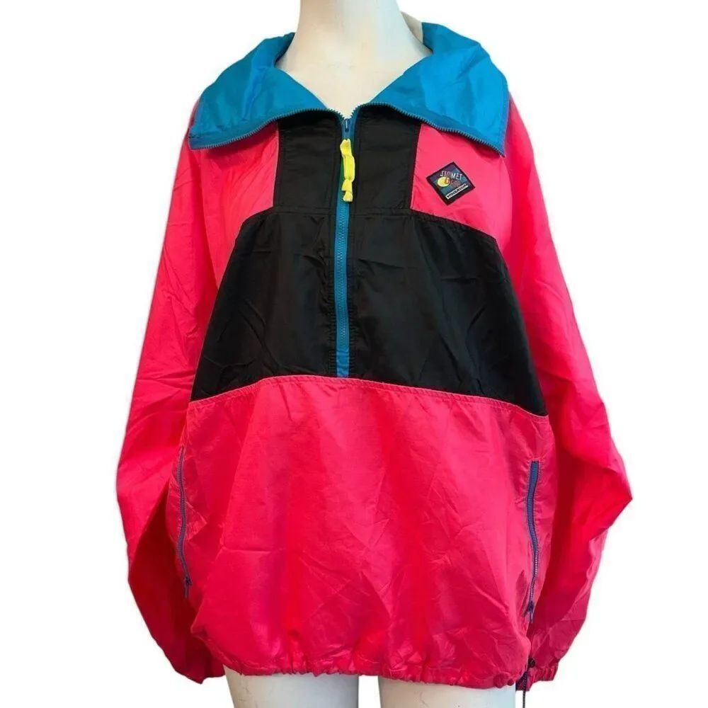 Woolrich Sigmet Gear Pink Colorblock 1/4 Zip Windbreaker Jacket Mens Medium Vtg